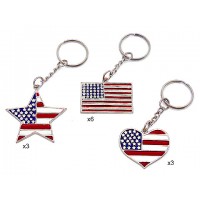 Key Chain - 12 PCS USA Flag Print Key Chains - KC-K001